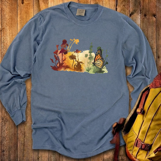 Watercolor Monarch Meadow Cotton Long Sleeve