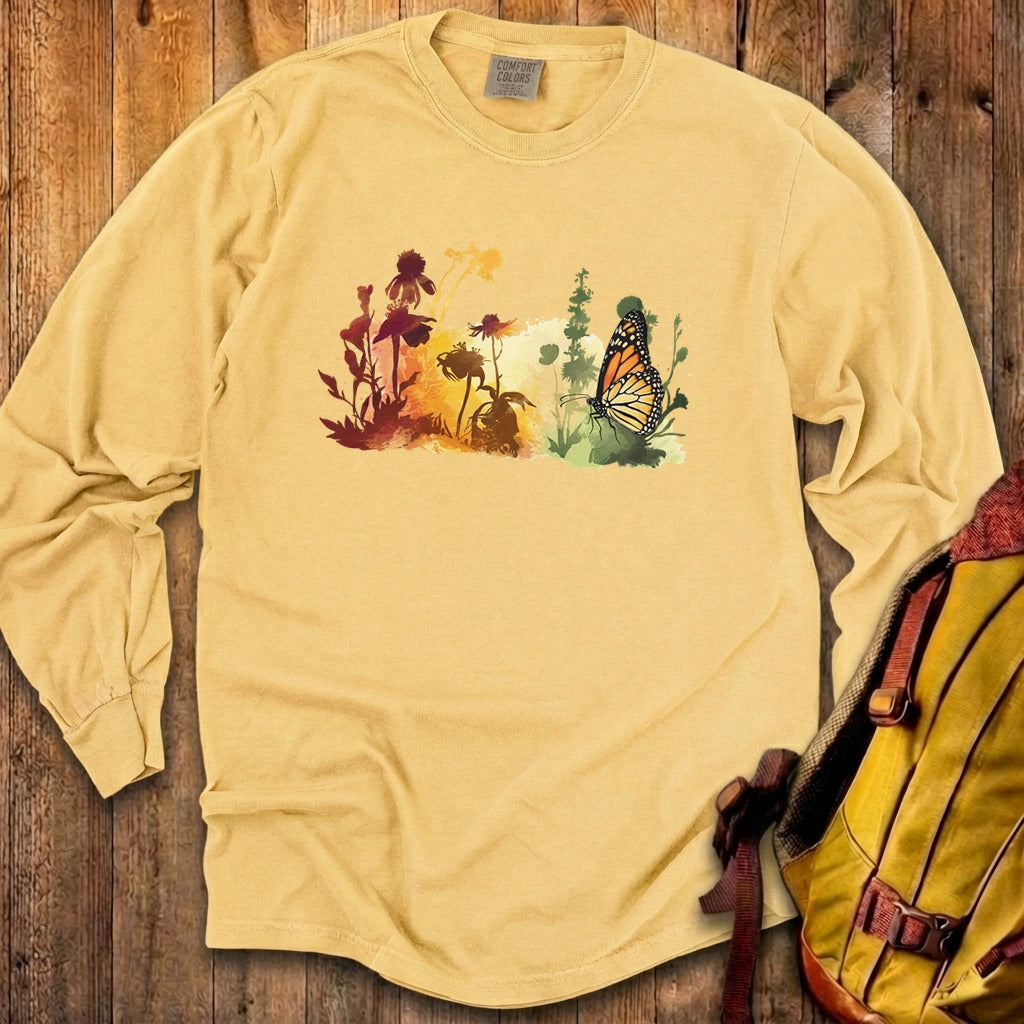 Watercolor Monarch Meadow Cotton Long Sleeve