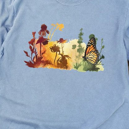 Watercolor Monarch Meadow Cotton Long Sleeve