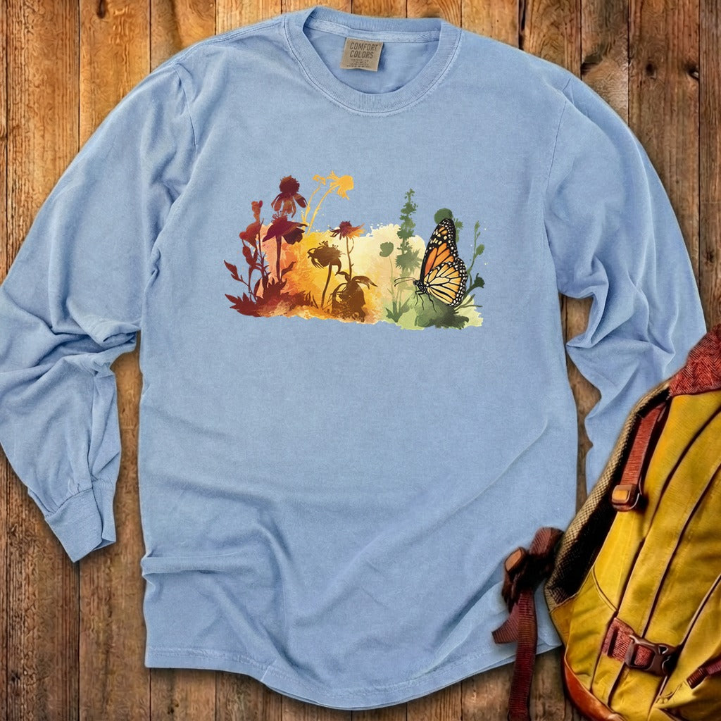 Watercolor Monarch Meadow Cotton Long Sleeve