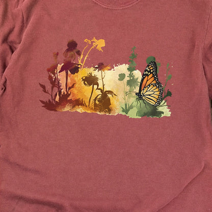 Watercolor Monarch Meadow Cotton Long Sleeve