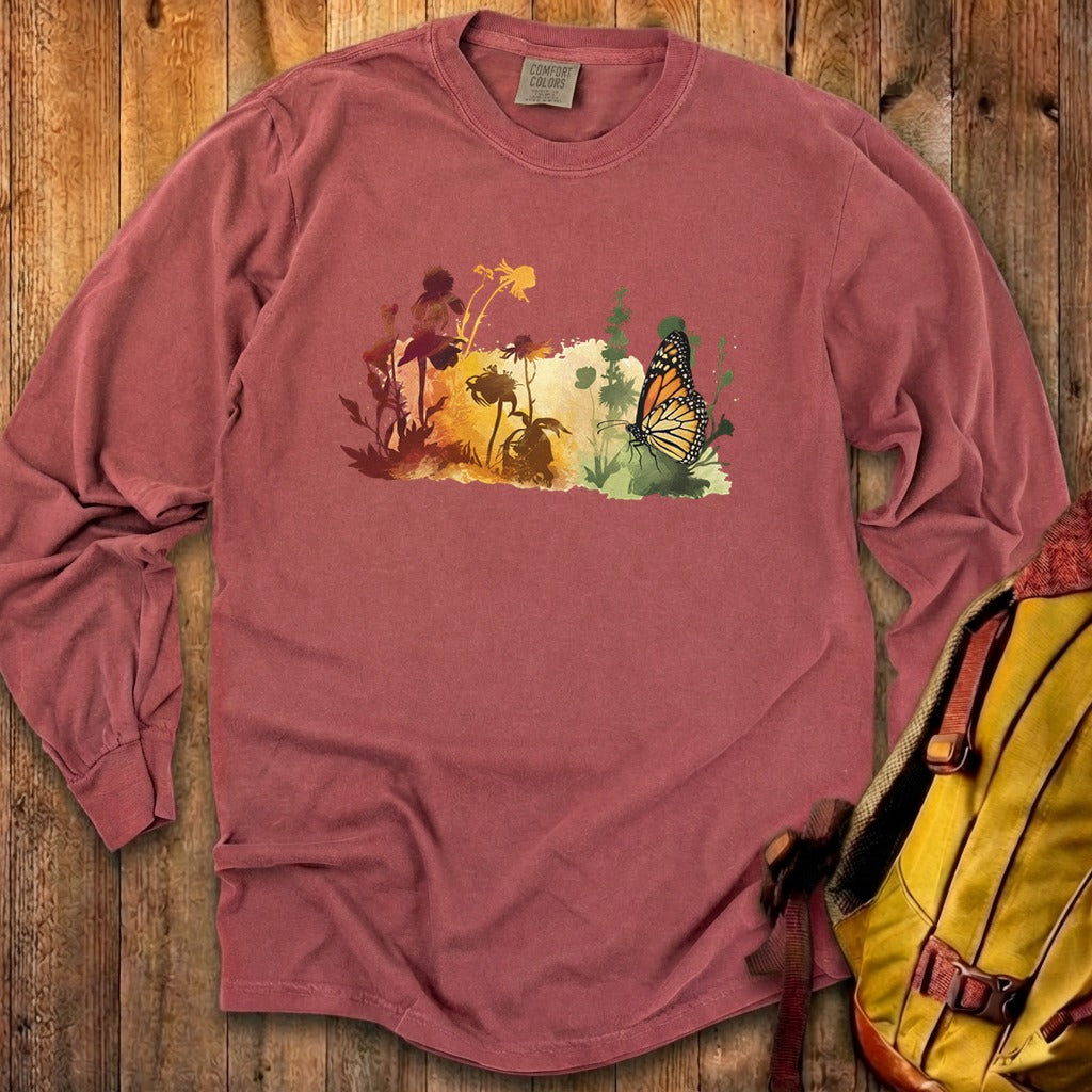 Watercolor Monarch Meadow Cotton Long Sleeve