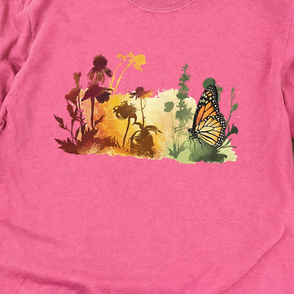 Watercolor Monarch Meadow Cotton Long Sleeve
