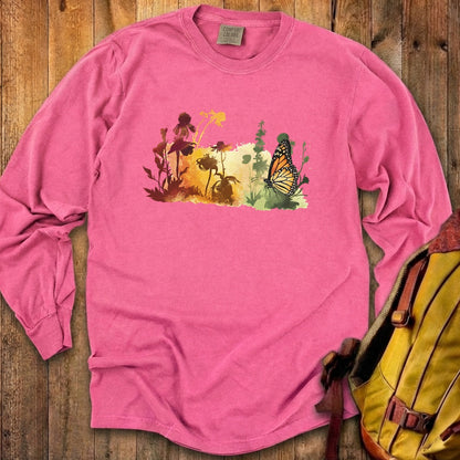 Watercolor Monarch Meadow Cotton Long Sleeve