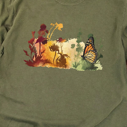 Watercolor Monarch Meadow Cotton Long Sleeve