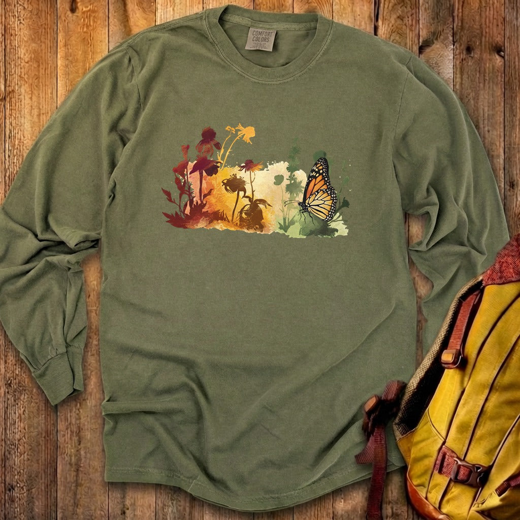 Watercolor Monarch Meadow Cotton Long Sleeve