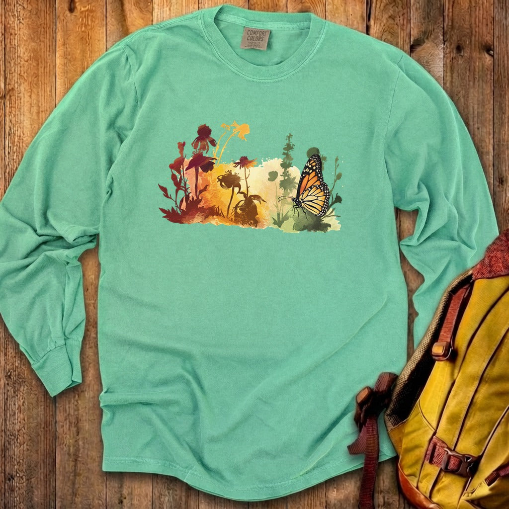 Watercolor Monarch Meadow Cotton Long Sleeve