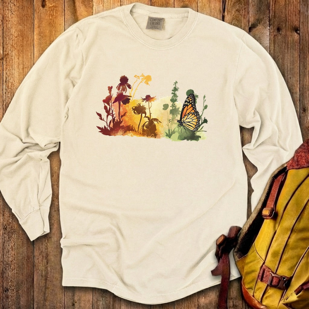 Watercolor Monarch Meadow Cotton Long Sleeve