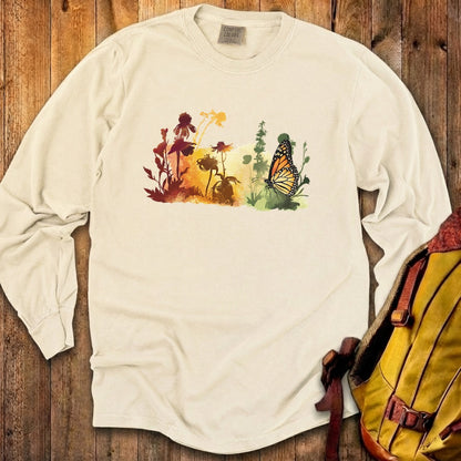 Watercolor Monarch Meadow Cotton Long Sleeve