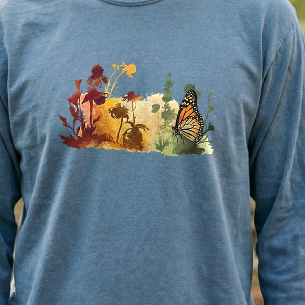 Watercolor Monarch Meadow Cotton Long Sleeve