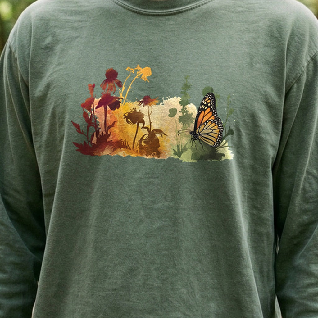 Watercolor Monarch Meadow Cotton Long Sleeve