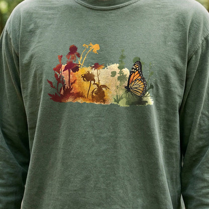 Watercolor Monarch Meadow Cotton Long Sleeve