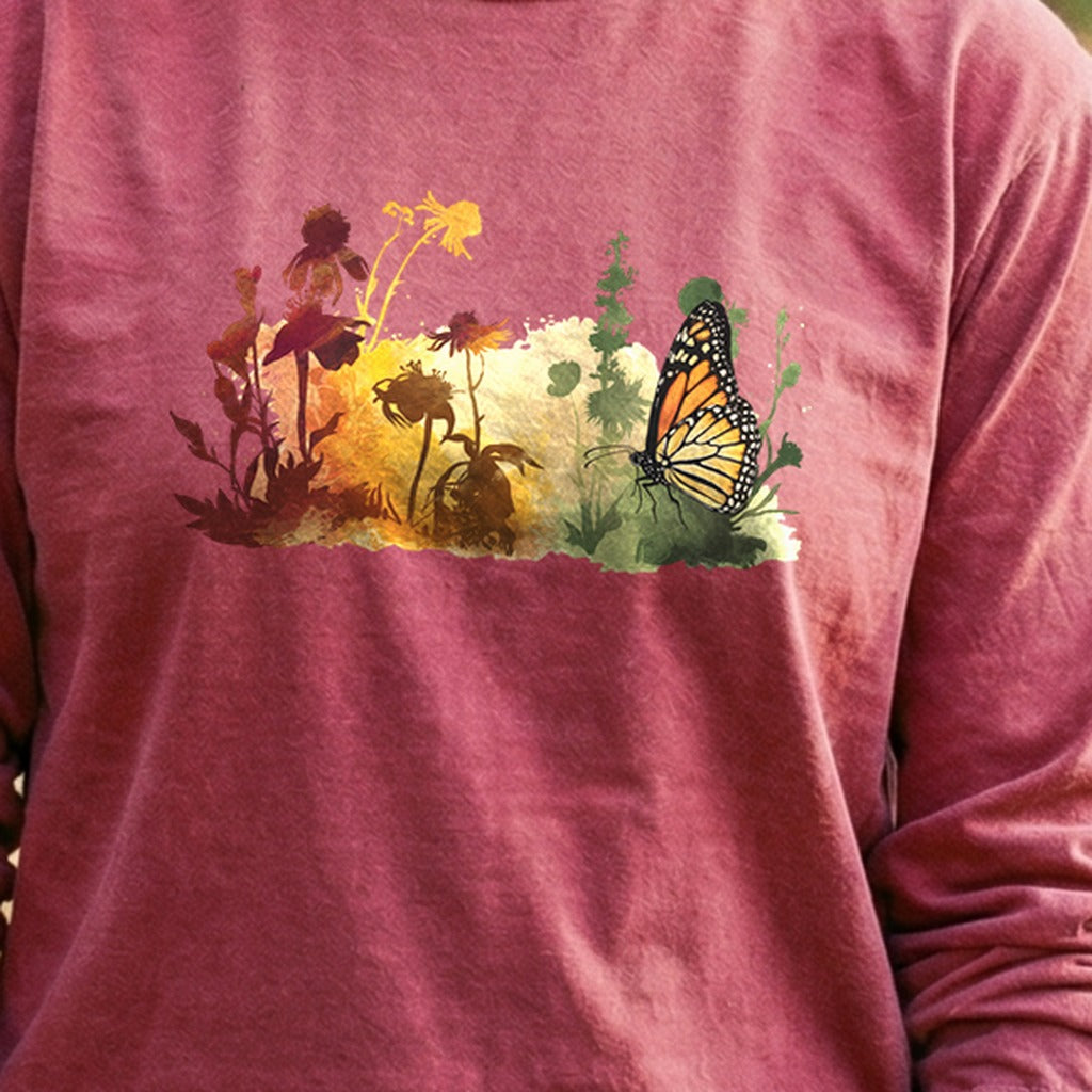 Watercolor Monarch Meadow Cotton Long Sleeve