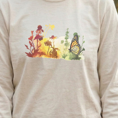 Watercolor Monarch Meadow Cotton Long Sleeve