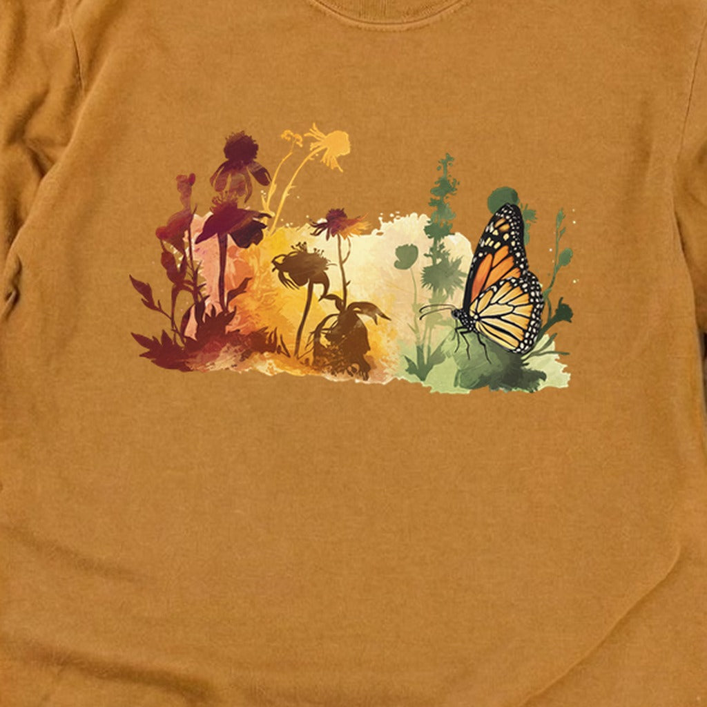 Watercolor Monarch Meadow Cotton Long Sleeve