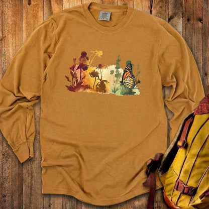 Watercolor Monarch Meadow Cotton Long Sleeve