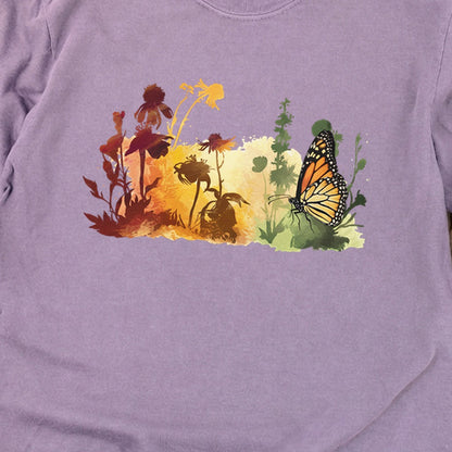Watercolor Monarch Meadow Cotton Long Sleeve