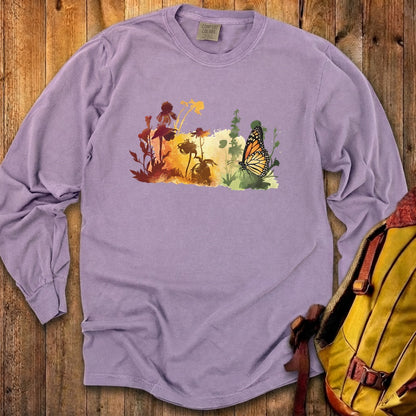 Watercolor Monarch Meadow Cotton Long Sleeve