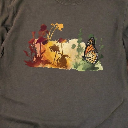 Watercolor Monarch Meadow Cotton Long Sleeve