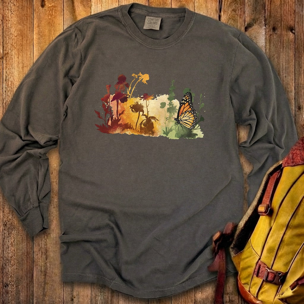 Watercolor Monarch Meadow Cotton Long Sleeve