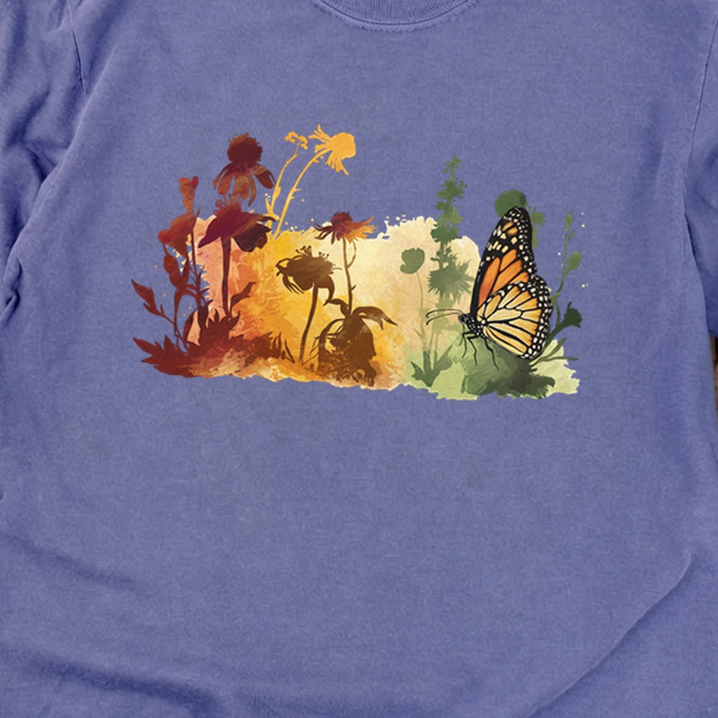 Watercolor Monarch Meadow Cotton Long Sleeve