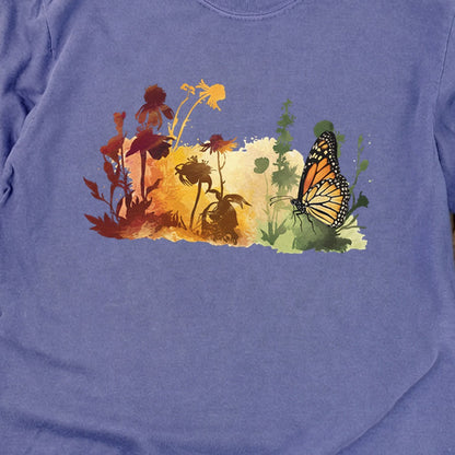 Watercolor Monarch Meadow Cotton Long Sleeve