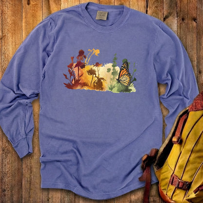Watercolor Monarch Meadow Cotton Long Sleeve