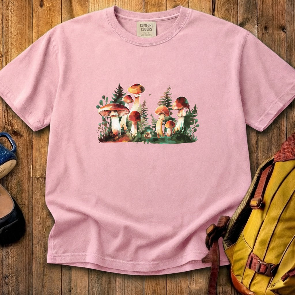 Watercolor Mushroom Patch Cotton T-Shirt