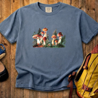 Watercolor Mushroom Patch Cotton T-Shirt
