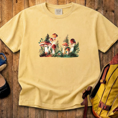 Watercolor Mushroom Patch Cotton T-Shirt