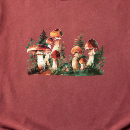 Watercolor Mushroom Patch Cotton T-Shirt