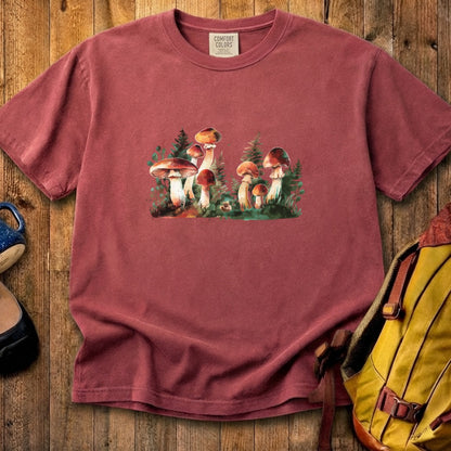 Watercolor Mushroom Patch Cotton T-Shirt