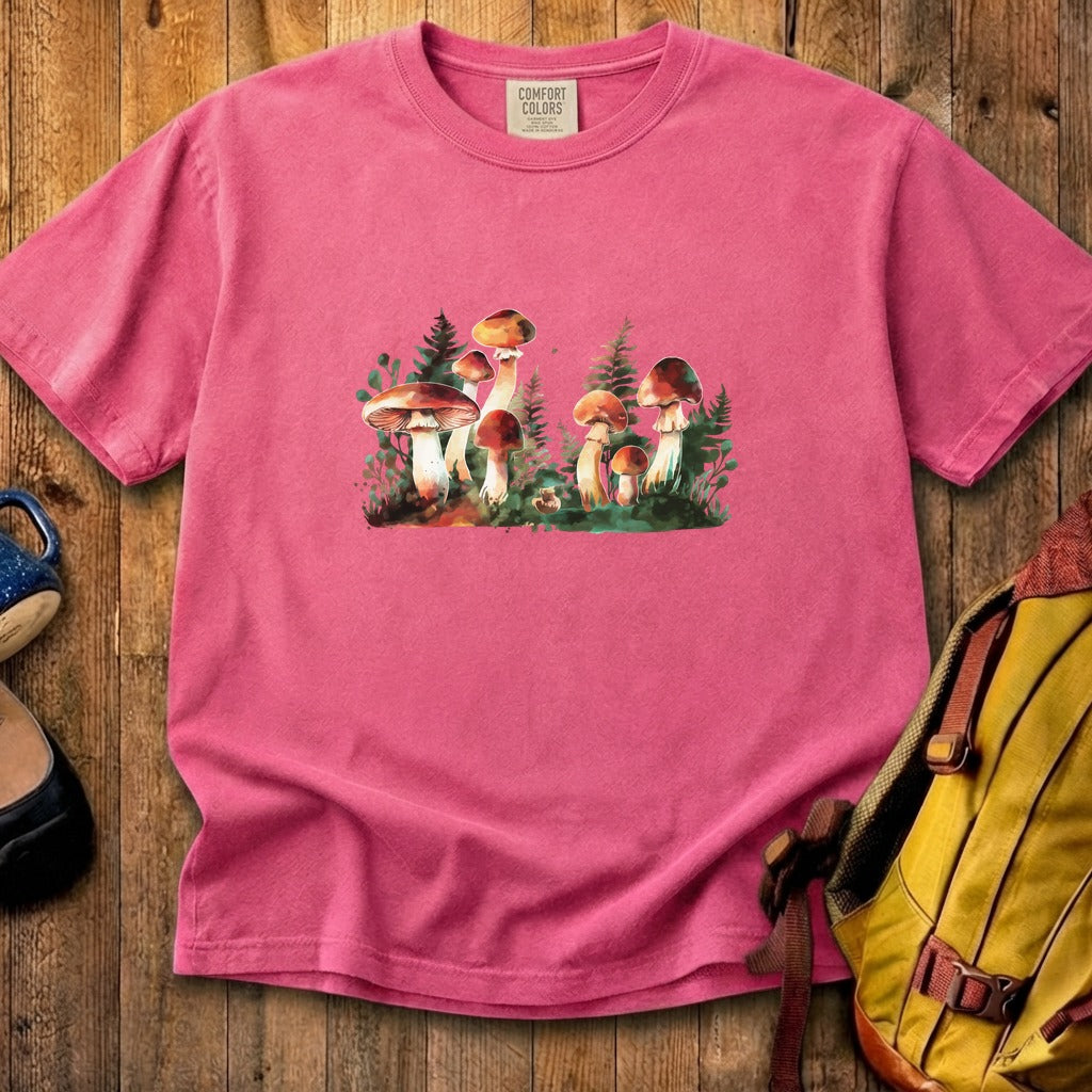 Watercolor Mushroom Patch Cotton T-Shirt