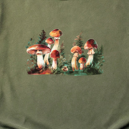 Watercolor Mushroom Patch Cotton T-Shirt