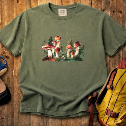 Watercolor Mushroom Patch Cotton T-Shirt