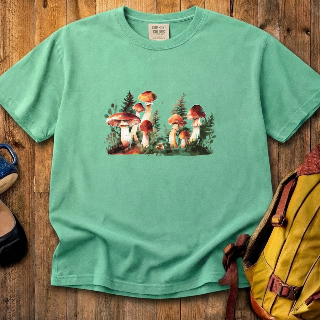 Watercolor Mushroom Patch Cotton T-Shirt