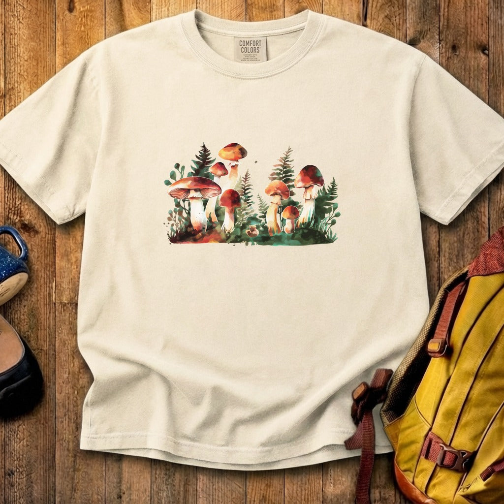 Watercolor Mushroom Patch Cotton T-Shirt