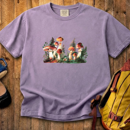 Watercolor Mushroom Patch Cotton T-Shirt