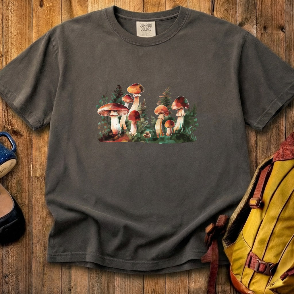 Watercolor Mushroom Patch Cotton T-Shirt