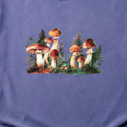 Watercolor Mushroom Patch Cotton T-Shirt