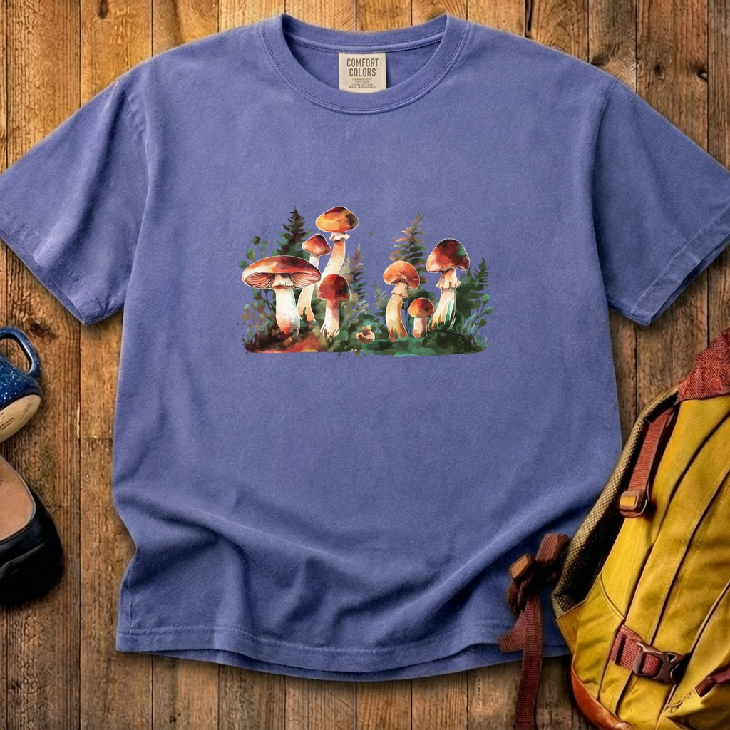 Watercolor Mushroom Patch Cotton T-Shirt