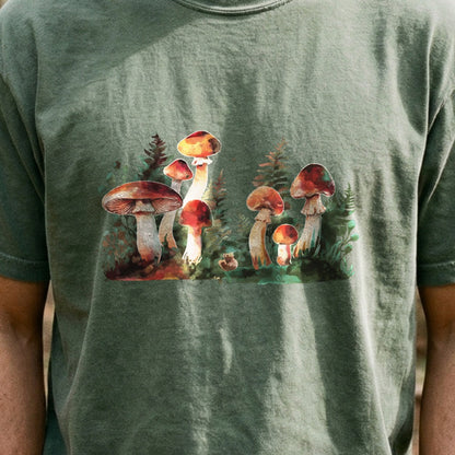 Watercolor Mushroom Patch Cotton T-Shirt