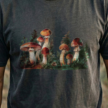 Watercolor Mushroom Patch Cotton T-Shirt