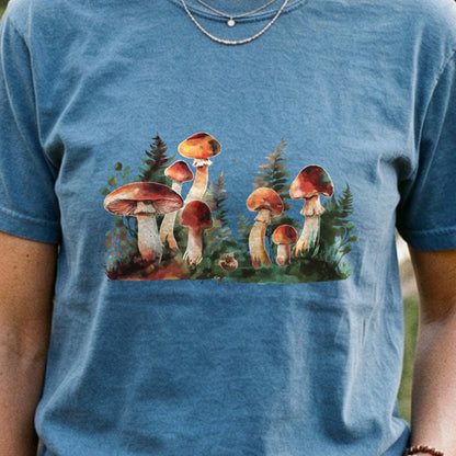 Watercolor Mushroom Patch Cotton T-Shirt