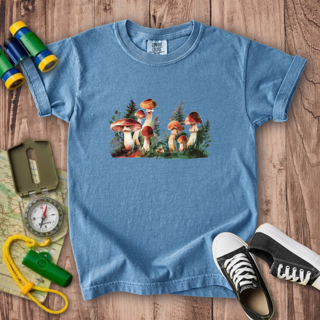Watercolor Mushroom Patch Kids Cotton T-Shirt