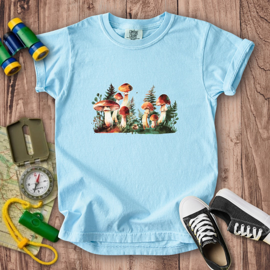 Watercolor Mushroom Patch Kids Cotton T-Shirt