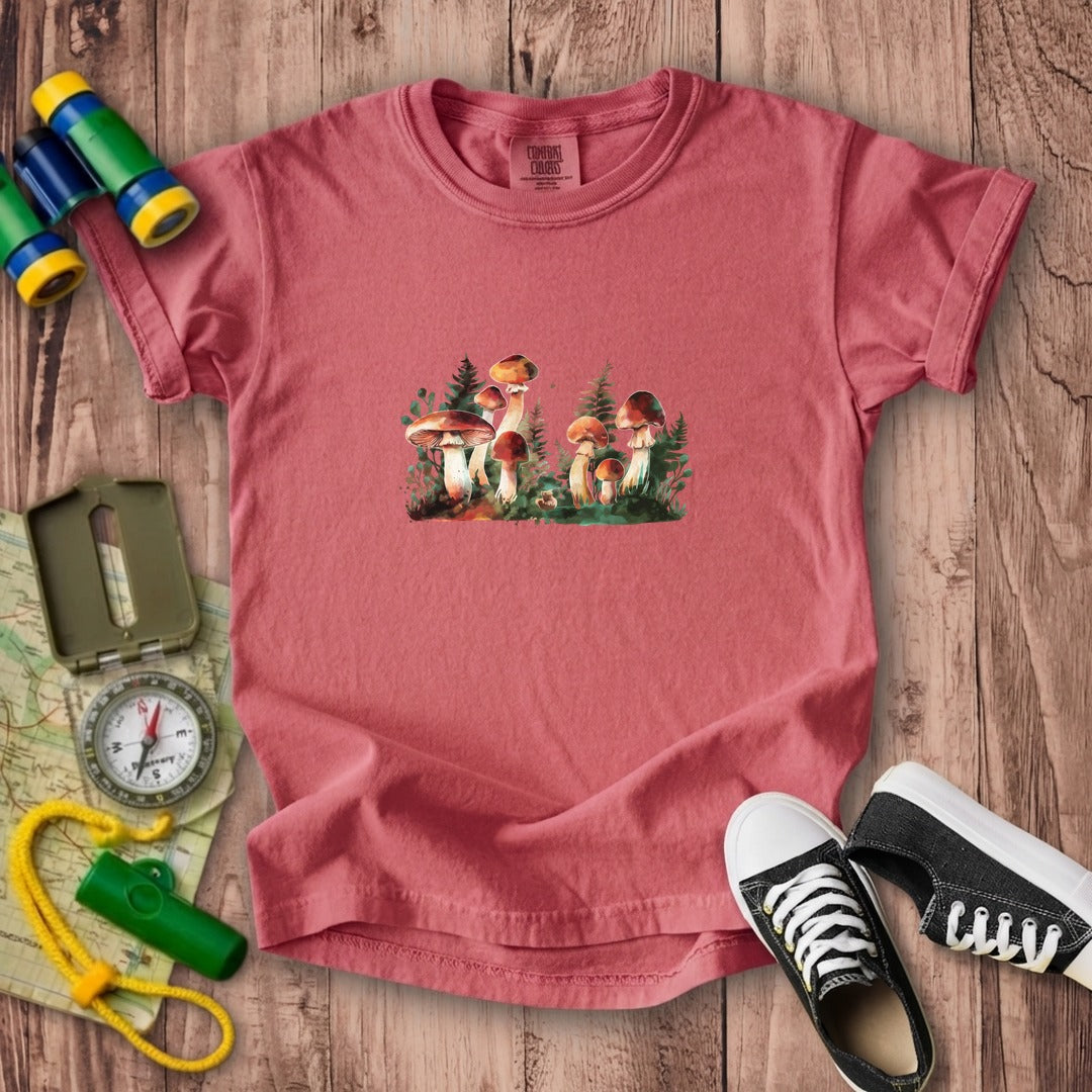Watercolor Mushroom Patch Kids Cotton T-Shirt