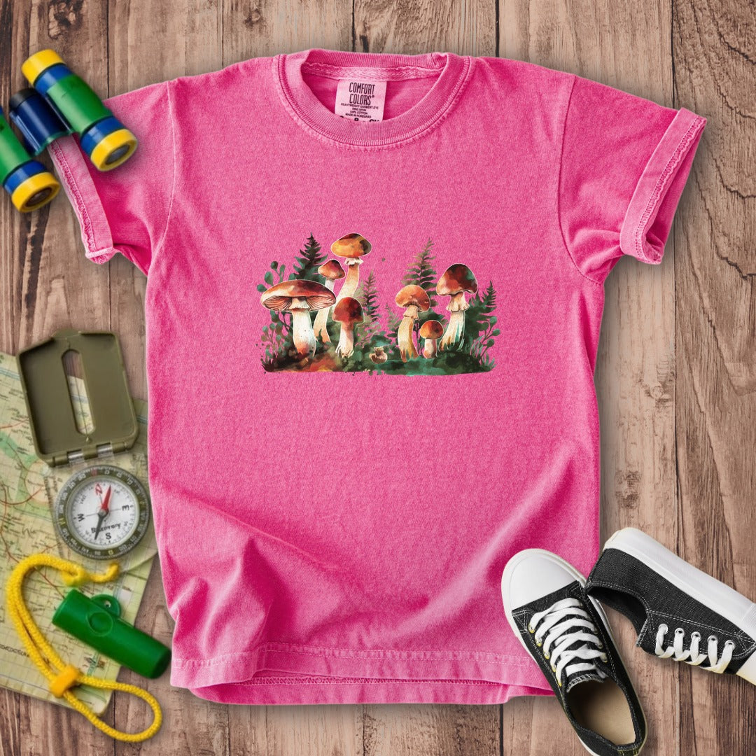 Watercolor Mushroom Patch Kids Cotton T-Shirt