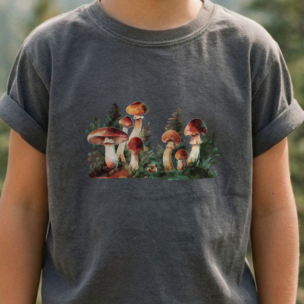 Watercolor Mushroom Patch Kids Cotton T-Shirt