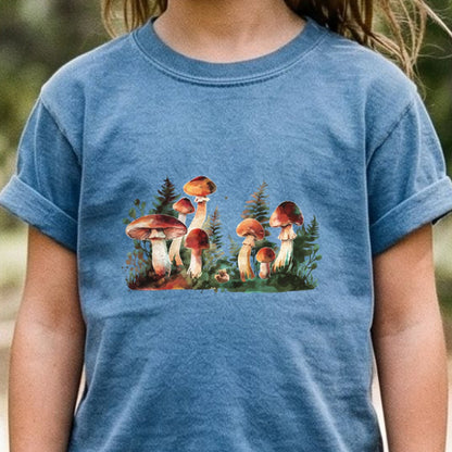 Watercolor Mushroom Patch Kids Cotton T-Shirt